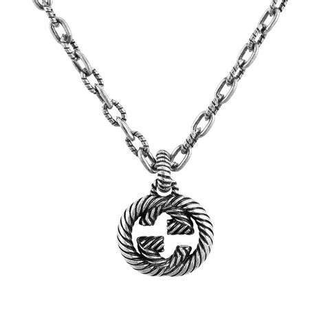 gucci necklace with interlocking g enamel heart|Gucci interlocking g silver pendant.